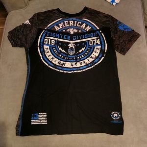 American Fighter Tshirt, Medium, black, white, and blue